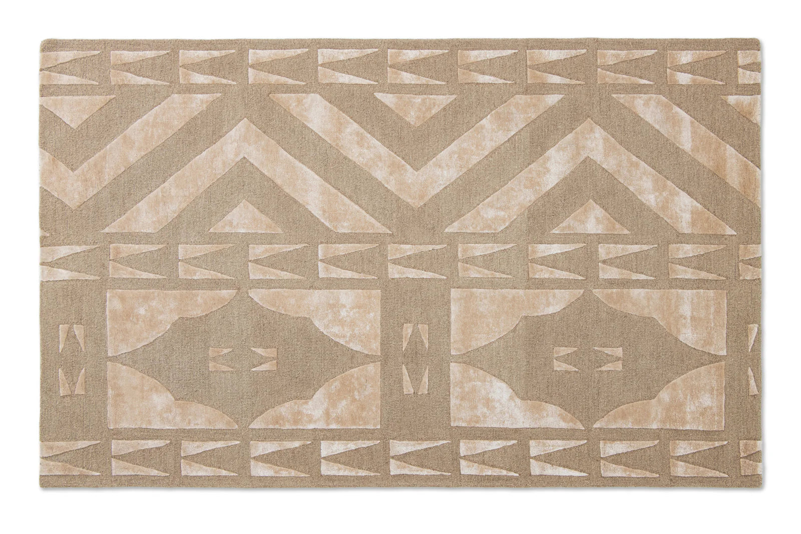 Beige rug with geometric pattern on a white background