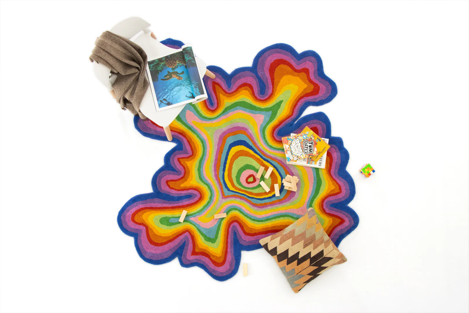 Colorful abstract rug in a playroom